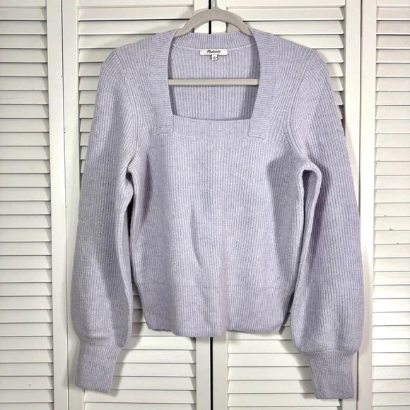 Madewell Melwood Square Neck Wool Blend Sweater in Coziest Yarn Lilac Small - Picture 3 of 10